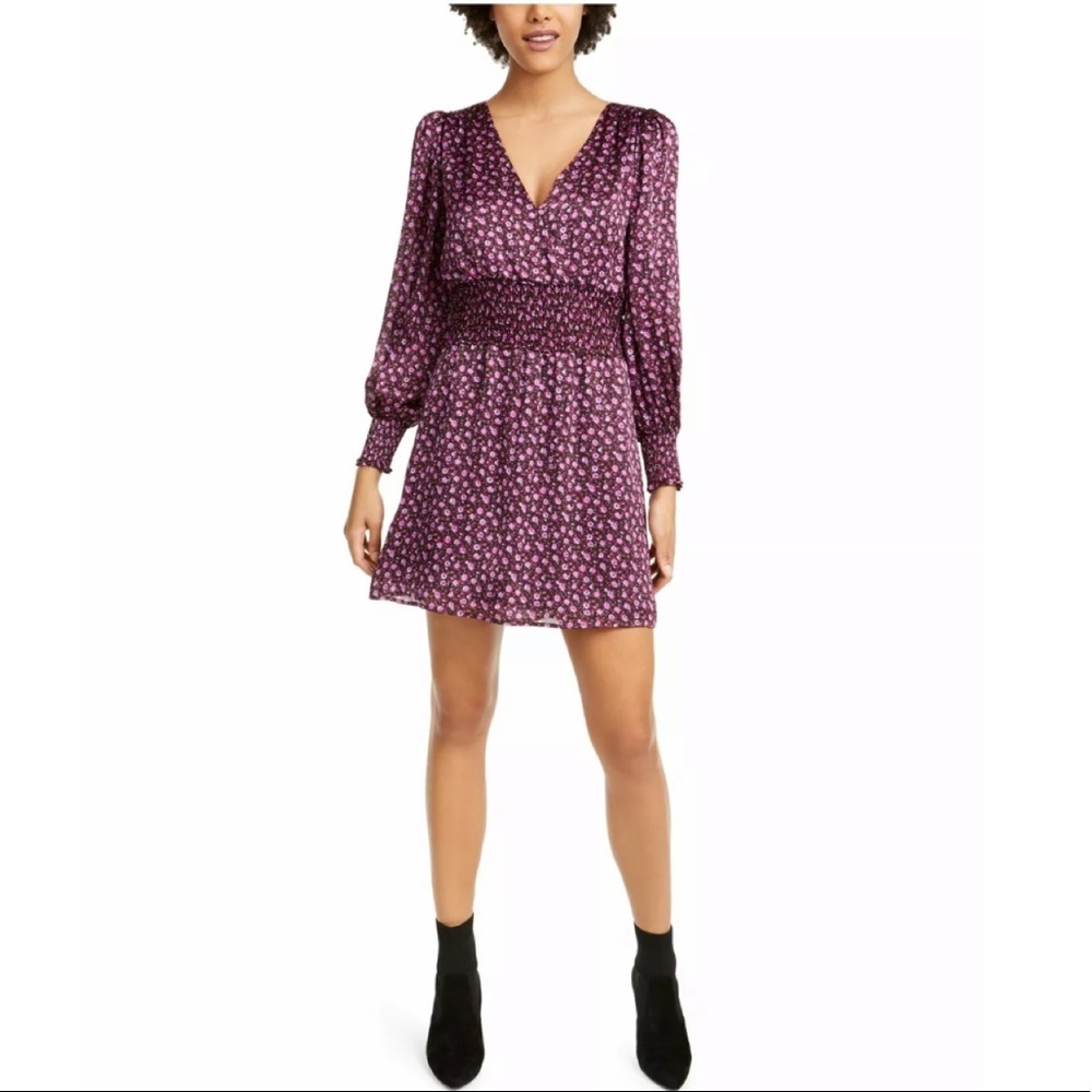 Leyden Magenta Mini Roses Smocked Dress L NWT